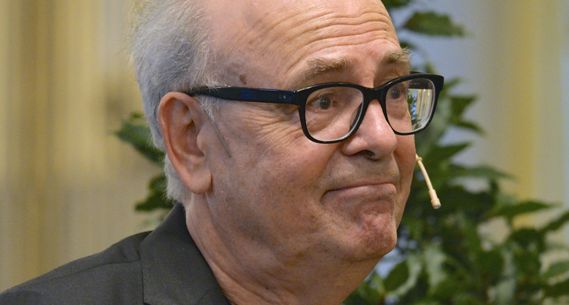 Patrick Modiano i Stockholm under Svenska Akademiens presskonferens 2014. Foto: Frankie Fougan