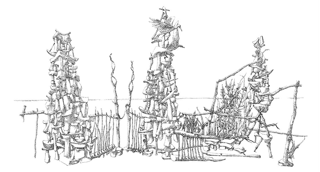 Punktteckning. Strandstängsel.1945 