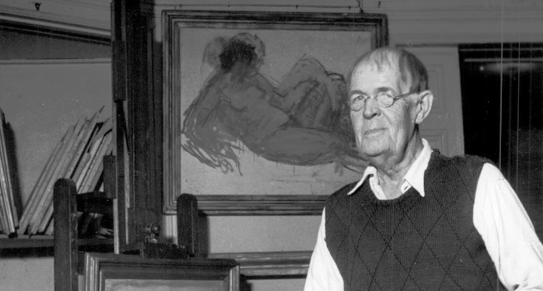 Carl Kylberg i sitt hem. Fotograf okänd.